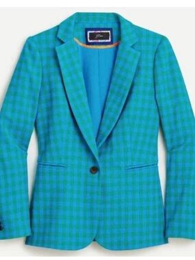 J. Crew Parke Colorful Blue Gingham Plaid Single-Button Blazer